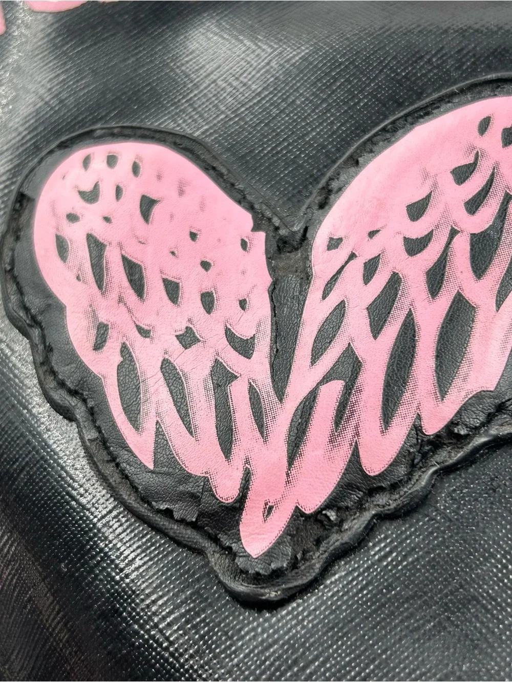 Victoria's Secret Large Cosmetic Zippered Bag Pouch Black Pink Heart Angel Wings